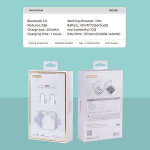 Слушалки Wesdar TWS198, безжични, с Bluetooth, със зареждащ кейс, черни