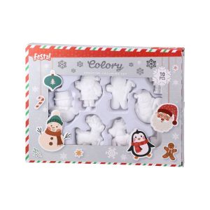 Фигурки за оцветяване Festa, коледни, 10 броя, с включени четка и бои