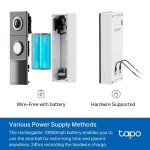 Видео звънец Tp-Link Tapo D235, Смарт, 5MP, IR, Wi-Fi, IP66