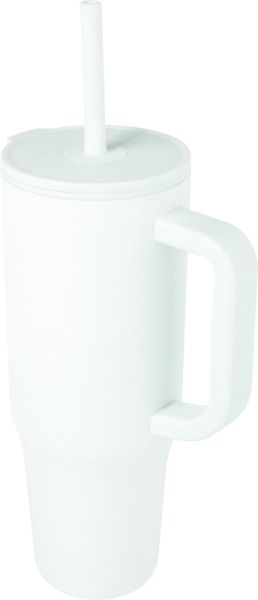 Чаша с капак и сламка, двустенна, 900ml, БЯЛ