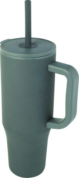 Чаша с капак и сламка, двустенна, 900ml, СИВ