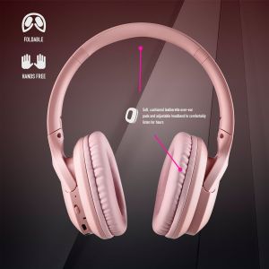 Слушалки NGS Artica Greed, с Bluetooth, USB Type-C, 105 dB, розови