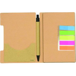 Еко бележник с лепящи листчета и химикалка, НАТУРАЛЕН