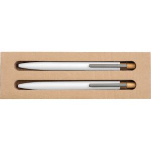 Комплект химикалка и автоматичен молив от рециклиран алуминий, БЯЛ