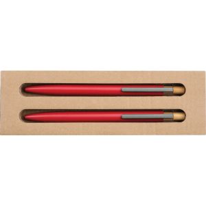 Комплект химикалка и автоматичен молив от рециклиран алуминий, ЧЕРВЕН