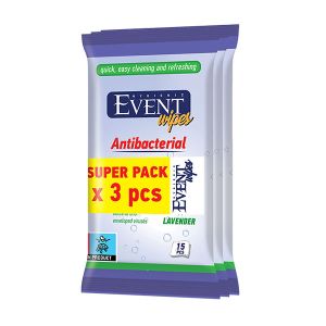 Мокри кърпи Лавандула Event, антибактериални, 3 x 15 броя