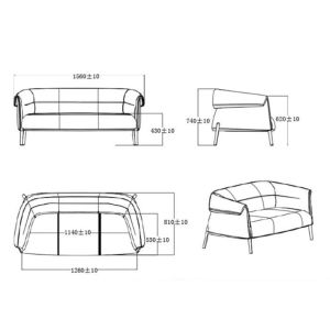 Диван RFG Megan, двуместен, текстил, метална основа, 1560 х 820 х 740 mm, черен