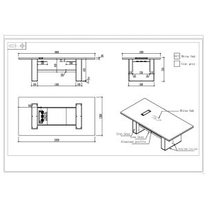 Заседателна маса RFG Chicago, 2400 х 1200 х 750 mm, правоъгълен плот, ПДЧ 25 mm, дъб Рейн и тъмносиво