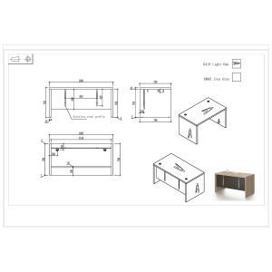 Бюро RFG Milano, 1600 х 790 х 750 mm, ПДЧ 40 mm, светъл дъб и сиво