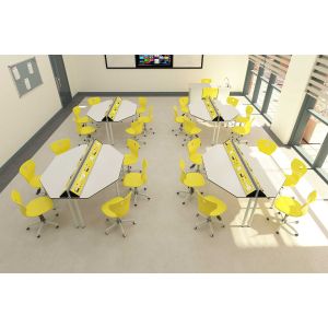 Кабинет по физика RFG Hexa, над VII клас, за 24 ученика, HPL плот, метални крака, бяло-жълт