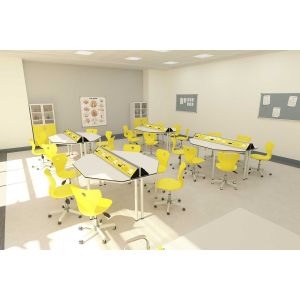 Кабинет по физика RFG Hexa, над VII клас, за 24 ученика, HPL плот, метални крака, бяло-жълт