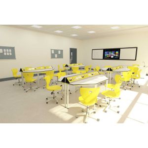 Кабинет по физика RFG Hexa, над VII клас, за 24 ученика, HPL плот, метални крака, бяло-жълт