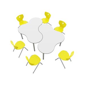 Ученическа маса RFG Puzzle, от I до IV клас, 1300 х 1000 х 680 mm, HPL, бял плот, сиви метални крака