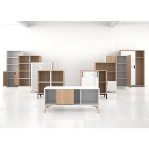 Шкаф Narbutas Choice, с плъзгащи се врати, 800 x 400 x 720 mm, ПДЧ 18 mm, меламин избелен дъб, меламин избелен дъб, черна дръжка