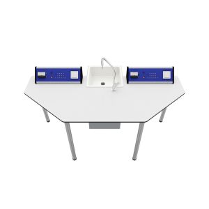 Лабораторна маса по химия и биология RFG Quin, над VII клас, 170 х 70 х 75 cm, метални крака, синьо-бяла