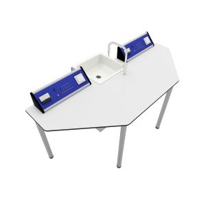 Лабораторна маса по химия и биология RFG Quin, над VII клас, 170 х 70 х 75 cm, метални крака, синьо-бяла