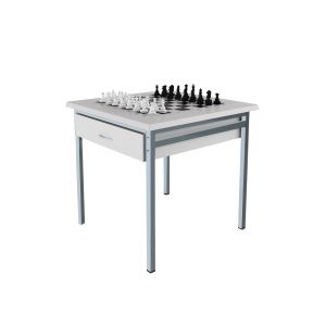Маса за шах RFG, над VII клас, 700 х 700 х 750 mm, квадратен плот, HPL, бял плот, сиви метални крака