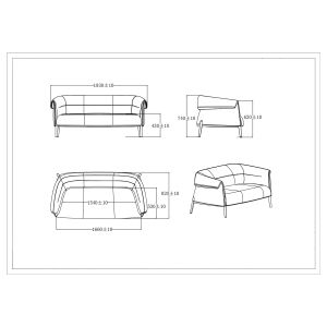 Диван RFG Megan, триместен, текстил, метална основа, сив