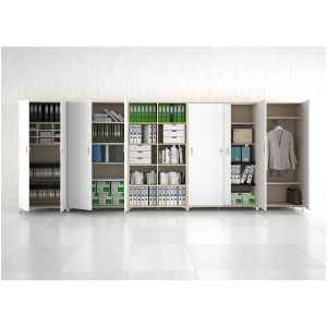 Шкаф Narbutas Choice, с плъзгащи се врати, 1200 x 400 x 1780 mm, ПДЧ 18 mm, меламин избелен дъб, меламин избелен дъб, черна дръжка