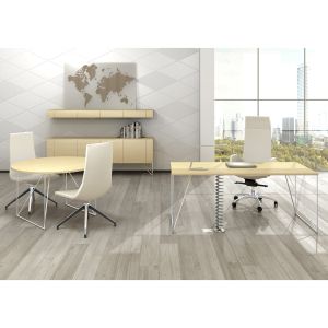 Заседателна маса Narbutas Air, 1200 x 1200 x 740 mm, кръгъл плот, ПДЧ 25 mm, меламин кехлибарен дъб, черен метал