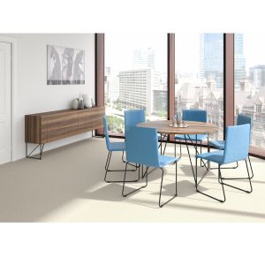 Заседателна маса Narbutas Air, 1200 x 1200 x 740 mm, кръгъл плот, ПДЧ 25 mm, меламин кехлибарен дъб, черен метал