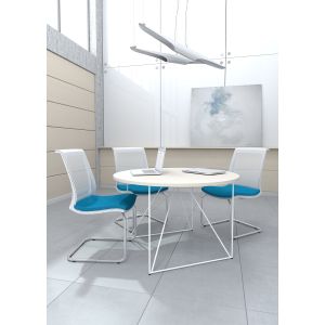 Заседателна маса Narbutas Air, 1200 x 1200 x 740 mm, кръгъл плот, ПДЧ 25 mm, меламин кехлибарен дъб, черен метал