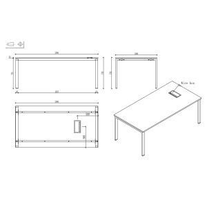 Заседателна маса RFG Monaco, 2000 х 1000 х 750 mm, правоъгълен плот, ПДЧ 25 mm, метална основа, бяла