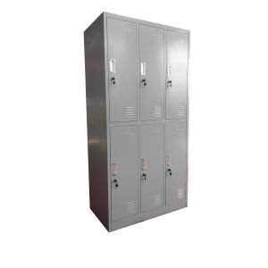 Гардероб RFG, метален, троен, с шест отделения, 185 x 90 x 45 cm, сив, врати със сив цвят