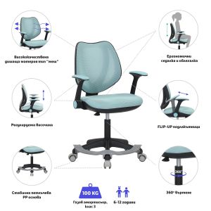 Детски стол RFG Sweety Black, меш, до 100 kg, син