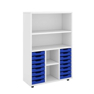 Етажерка RFG, с 14 PP сини тавички, 1040 х 400 х 1500 mm, ПДЧ 18 mm, бяла