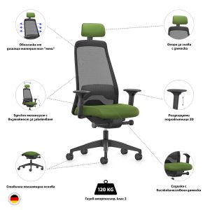 Ергономичен стол Interstuhl Every EV218, текстил, Synchronous механизъм, полиамидна основа, зелен