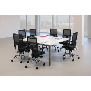 Заседателна маса Narbutas Nova, 1400 x 1640 x 740 mm, правоъгълен плот, ПДЧ 25 mm, меламин избелен дъб, черен метал, крак тип U