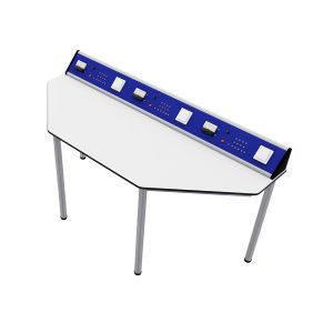 Лабораторна маса по физика RFG Quin, над VII клас, 1700 х 700 х 750 mm, HPL плот, синьо-бяла