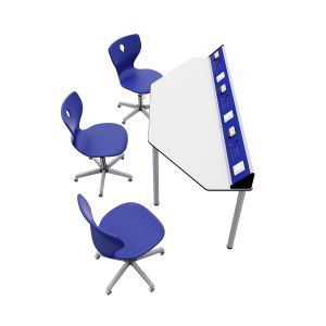 Лабораторна маса по физика RFG Quin, над VII клас, 1700 х 700 х 750 mm, HPL плот, синьо-бяла