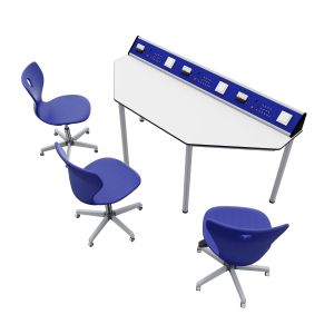 Лабораторна маса по физика RFG Quin, над VII клас, 1700 х 700 х 750 mm, HPL плот, синьо-бяла