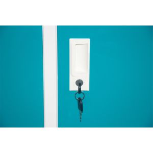 Гардероб RFG, метален, двоен, с две врати, 80 х 40 х 120 cm, бял, с тюркоазени врати