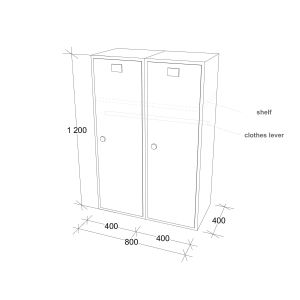 Гардероб RFG, метален, двоен, с две врати, 80 х 40 х 120 cm, бял, с тюркоазени врати