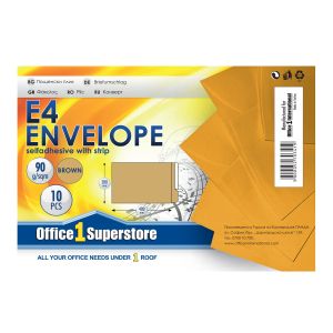 Office 1 Плик, E4, 280 x 400 mm, хартиен, със самозалепваща лента, кафяв, 10 броя