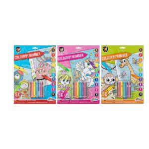 Moxy Комплект рисуване по номера, А4, 5 листа, с включени пастели, 24 броя