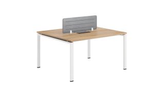 Бюро RFG Бенч Monaco, двуместно, 1400 х 1200 х 750 mm, ПДЧ 25 mm, плот бряст, бели метални крака