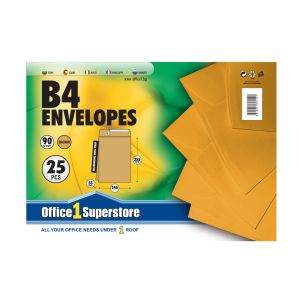 Office 1 Плик, B4, 245 x 353 mm, хартиен, с разширение, със самозалепваща лента, кафяв, 25 броя