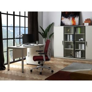 Бюро RFG Monaco, с контейнер, 1200 х 600 х 750 mm, ПДЧ 25 mm, метални крака, бяло