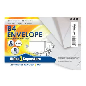 Office 1 Плик, B4, 250 x 353 mm, хартиен, със самозалепваща лента, бял, 10 броя