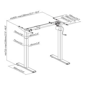 Електрическо бюро RFG Light Pro, с регулируема височина, 1200 x 700 x 710-1190 mm, ПДЧ 25 mm, бял плот, бели метални крака