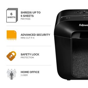 Fellowes Шредер за унищожаване на документи Powershred LX25M, P-4, Mini-Cut, 11.5 L, черен