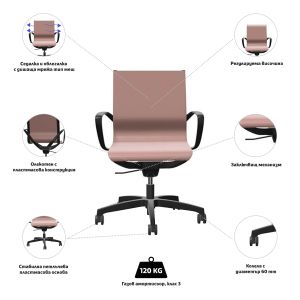 Ергономичен стол Rim Zero ZG 1352, меш, пластмасова основа, розов