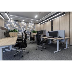 Ергономично eлектрическо бюро RFG, 160 x 80 cm, ПДЧ 25 mm, плот кехлибарен дъб, бели метални крака