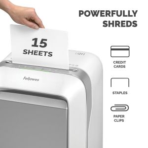 Fellowes Шредер за унищожаване на документи LX211, Micro-Cut, 23 L, бял