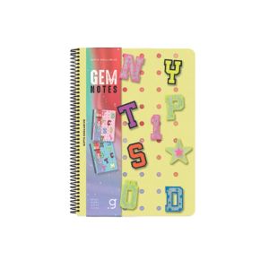 Gipta Тетрадка Gem Notes, A5, бяла хартия, широки редове, PP корица, със спирала, 80 листа