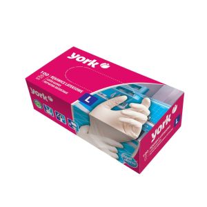 Ръкавици York, латексови, с пудра, L, 100 броя